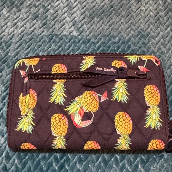 Vera Bradley Navy Quilted Wallet with Tropical Pineapple Print - Picture 7 of 10